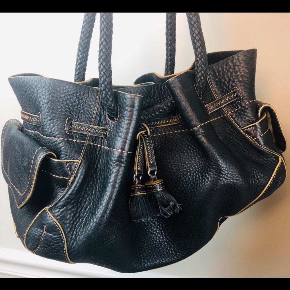 Nice Black Cole Haan Pebbled Leather Purse Tassel - Picture 8 of 9
